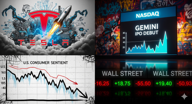 US digest: Tesla surge, consumer sentiment dips, Gemini makes debut